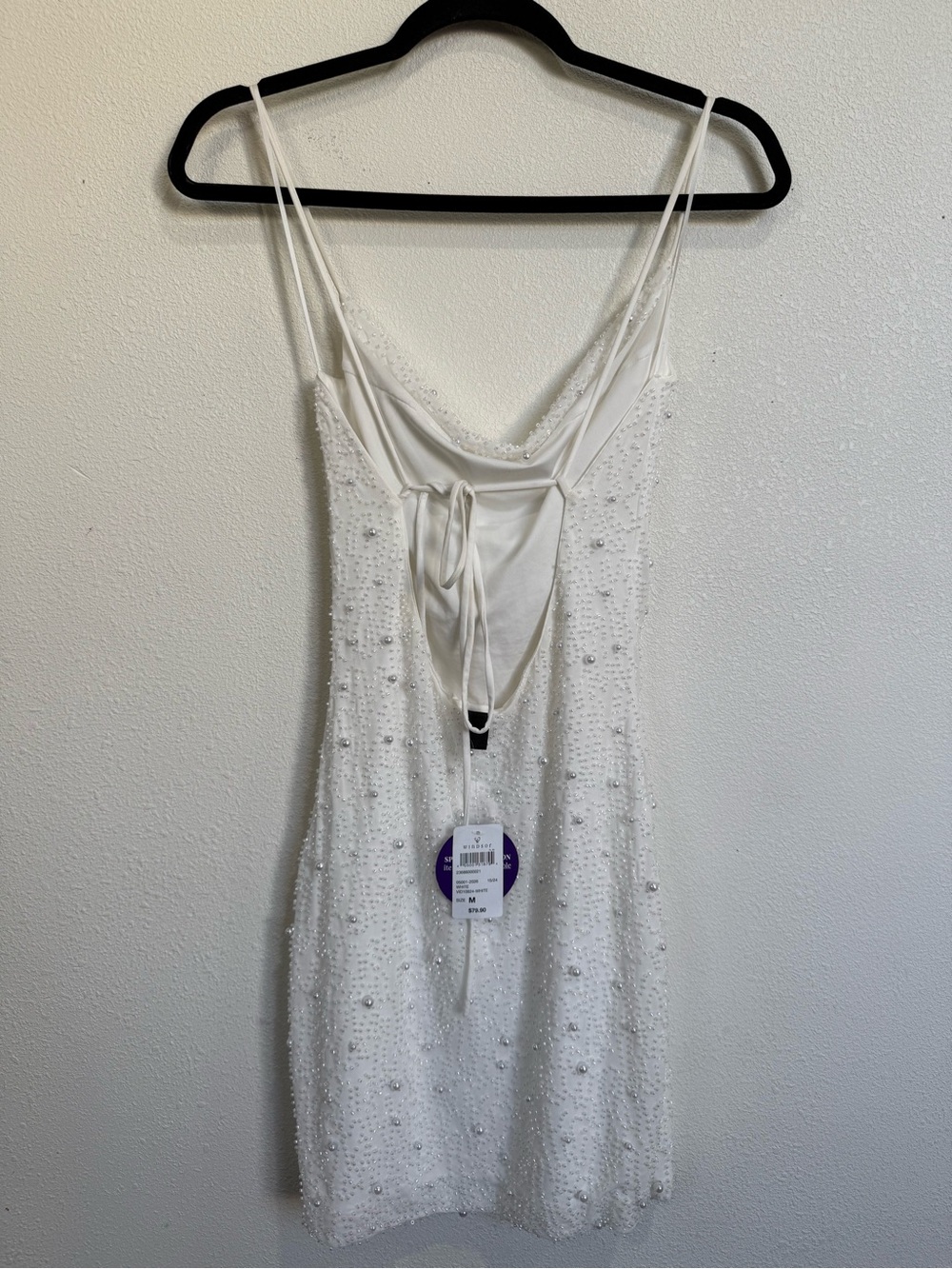 Windsor White Pearl Beaded Cowl Neck Mini Dress Open Back NWT Medium - Picture 5 of 8